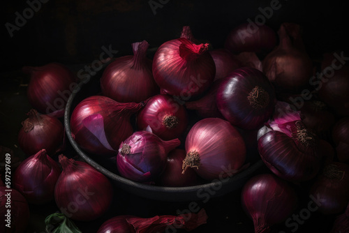Full Frame Shot Of Purple Onions. Fresh whole purple onions. Generative AI