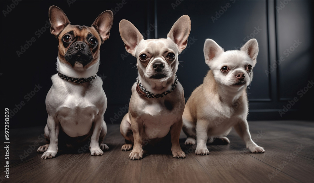 Generative Ai image of trhee dogs looking forward