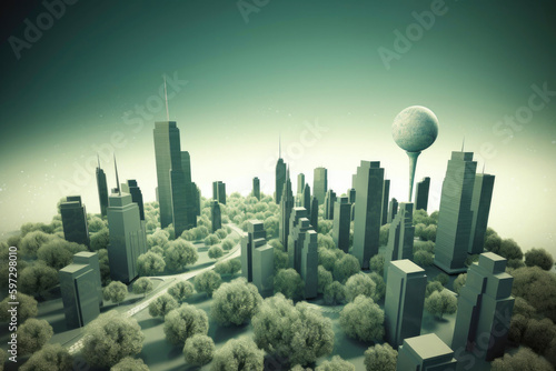 3d rendered illustration of a futuristic city. Generative AI