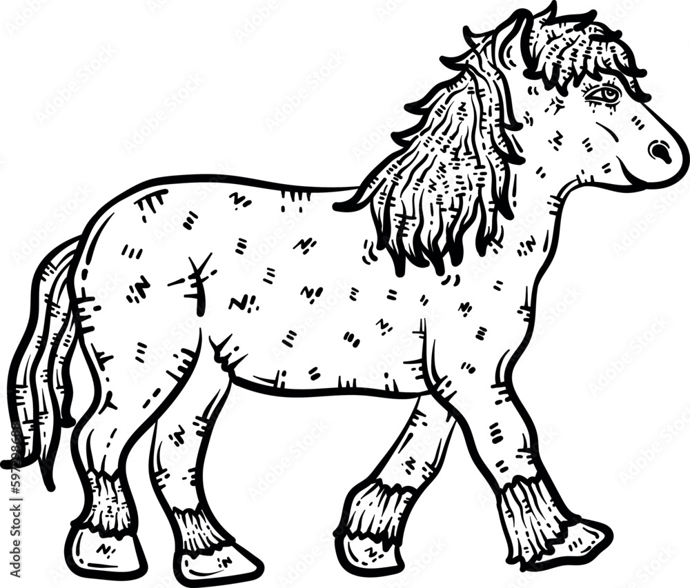 Pony Animal Coloring Page for Adults Stock Vector | Adobe Stock