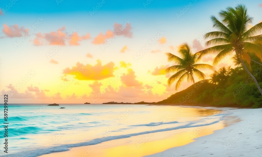Beach in Caribbean island at sunset (Generative AI)