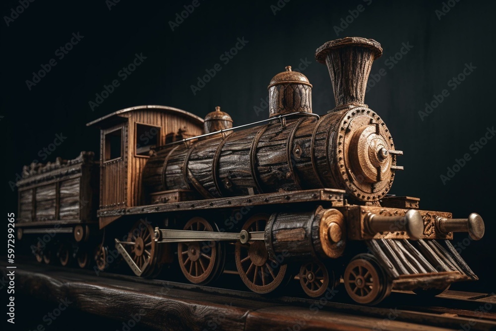 Side view of a timber locomotive. Generative AI