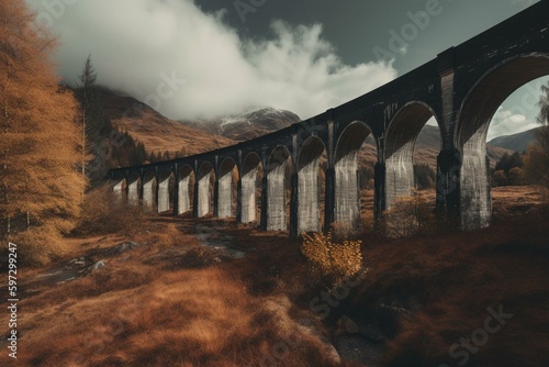 A railway viaduct located in Glenfinnan, Scotland. Generative AI