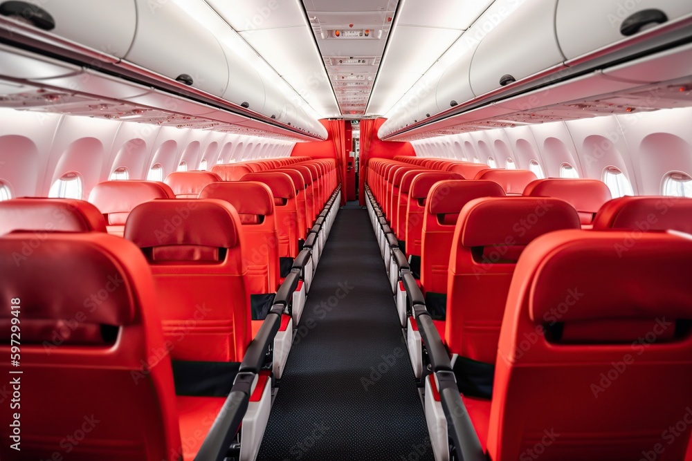 Fototapeta premium illustration, interior of a commercial airplane, ai generative.