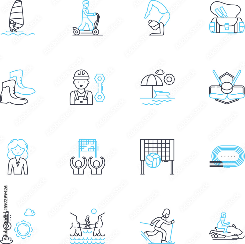 Wild adventures linear icons set. Safari, Jungle, Trek, Expedition, Rafting, Camping, Hiking line vector and concept signs. Climbing,Paragliding,Bungee jumping outline illustrations Wild adventures linear icons set. Safari, Jungle, Trek, Expedition, Rafting, Camping, Hiking line vector and concept signs. Climbing,Paragliding,Bungee jumping outline illustrations