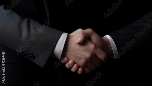 Business partners handshaking after successful agree. Generative AI