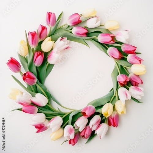 Wallpaper Mural Wreath of tulip flowers. Illustration AI Generative. Torontodigital.ca