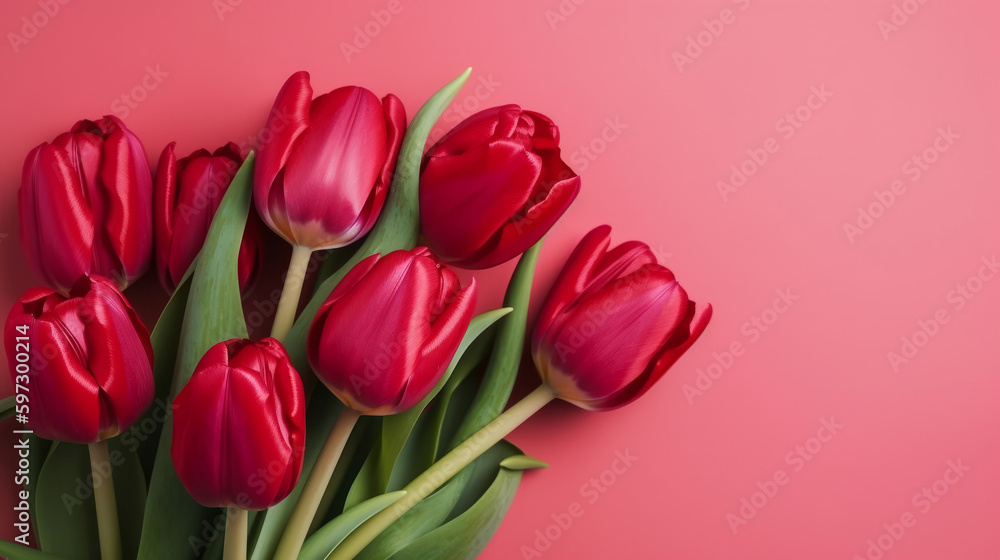 Pink tulips background. Illustration AI Generative. Pink tulips background. Illustration AI Generative.