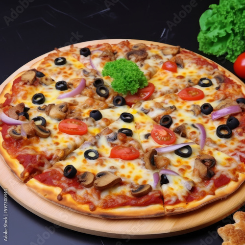 Delicious pizza. Illustration Generative AI.