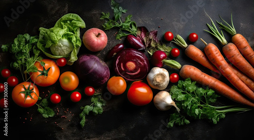 Vegetables on Slate Background Bottom Left.