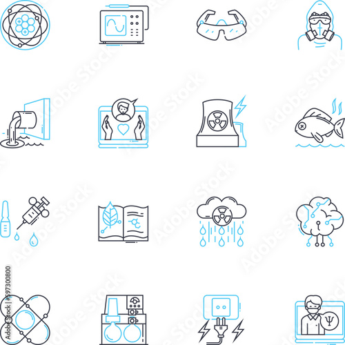 Technology innovation linear icons set. Disruption, Advancement, Progression, Invention, Creativity, Breakthrough, AI line vector and concept signs. Robotics,Futurism,Digitalization outline