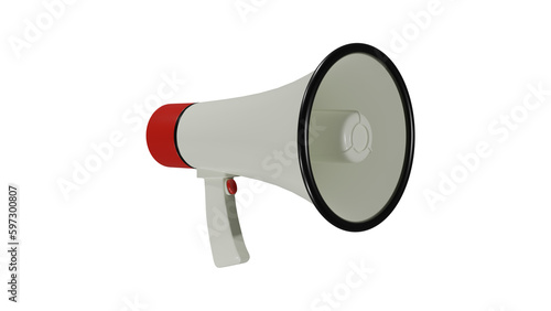 Red white megaphone or bullhorn isolated on transparent background. Communication concept. 3D render