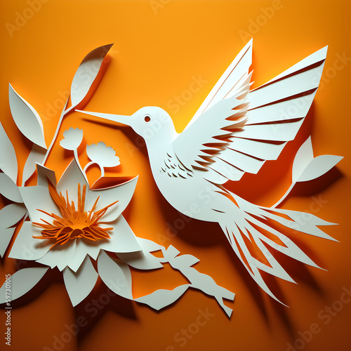 hummingbird on flowers kirigami style photo