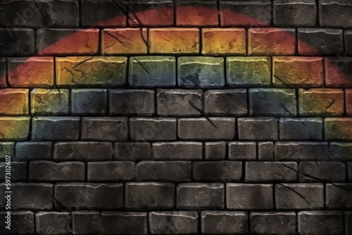 colorful rainbow painted on a brick wall. Generative AI