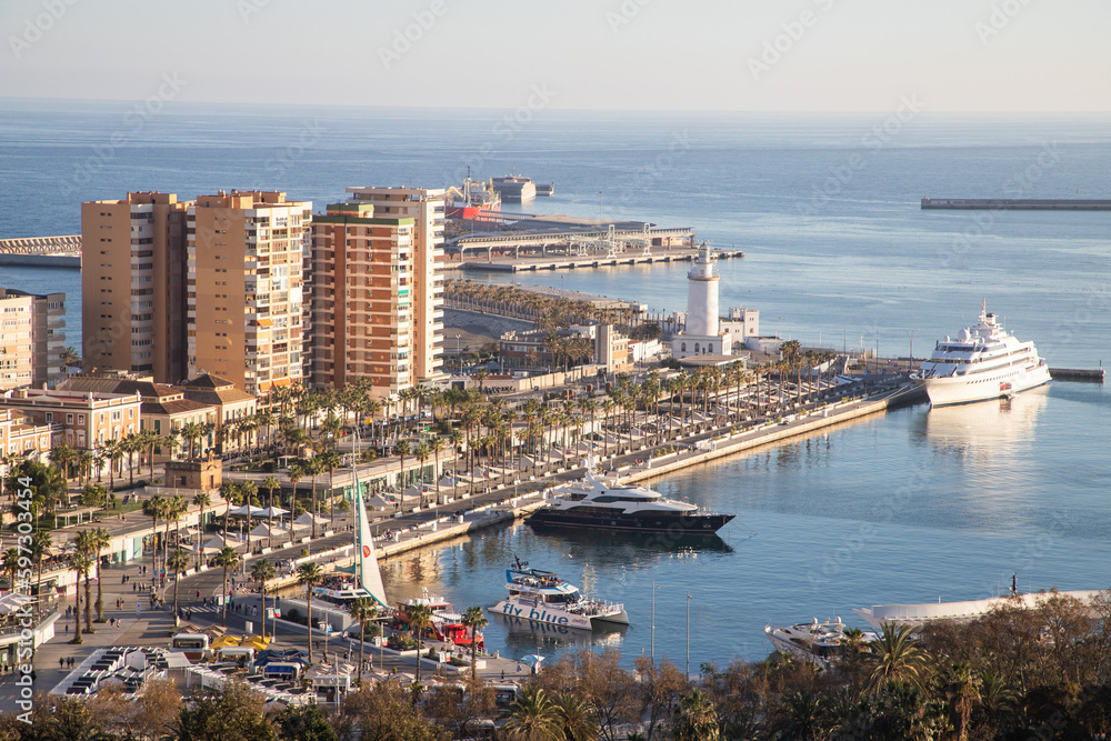 view over Malaga at sunset travel banner view over Malaga at sunset travel banner