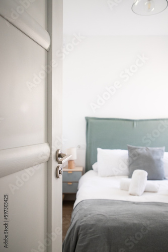 hotel bedroom in pastel colors