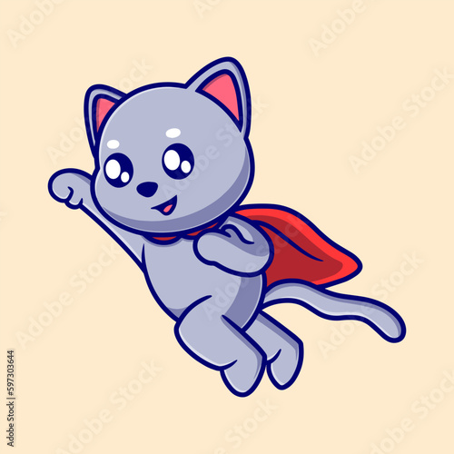 Free vector cute hero cat cartoon icon illustration. animal icon concept isolated. flat cartoon style