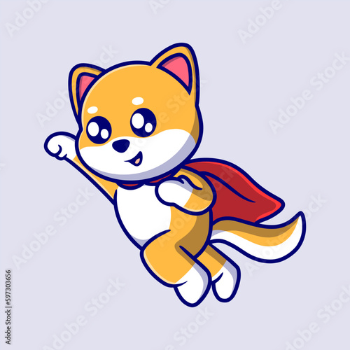 Free vector cute hero dog cartoon icon illustration. animal icon concept isolated. flat cartoon style