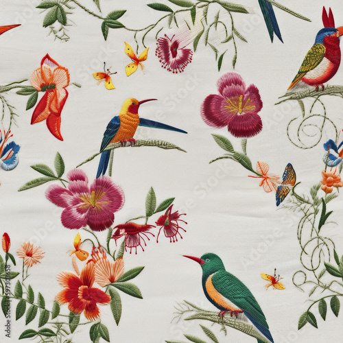 MOZANI STUDIO - REPEATING SEAMLESS TEXTURE Fashion Statement The World of Embroidery Quaint Jungle Birds © Andrew