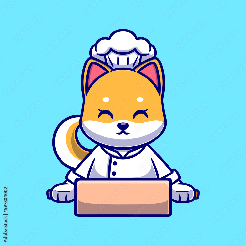 Free vector cute chef shiba cartoon icon illustration. animal food icon concept isolated . flat cartoon style