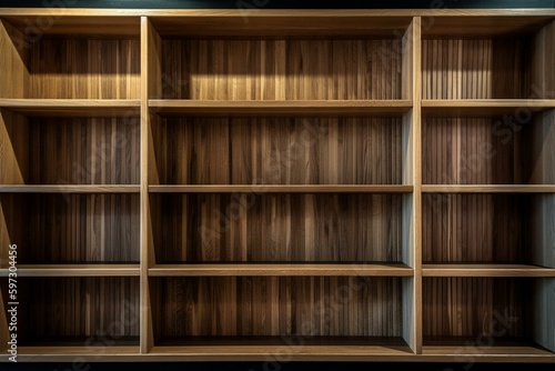 A background of a wooden book shelf in 3D. Generative AI
