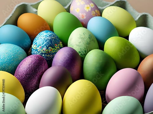 3D Easter Eggs Background. Colorful Easter Eggs.	