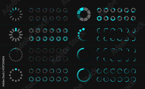 Loading icon set. Buffer loader or preloader. Download or Upload. Collection of simple web load progress signs. Vector illustration
