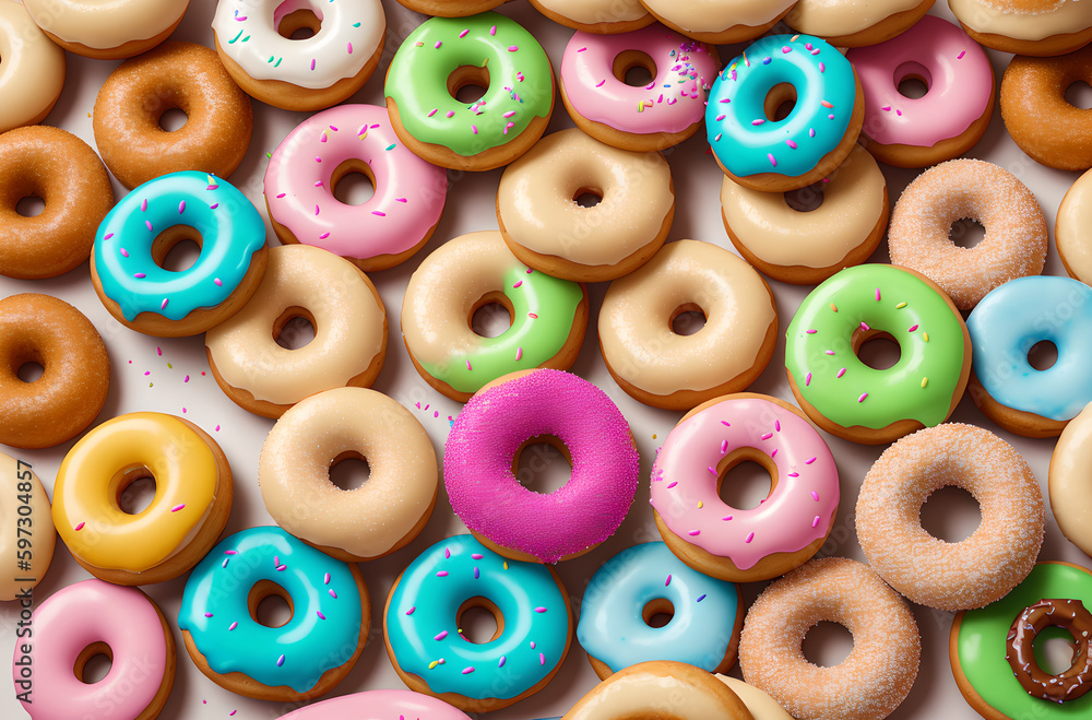 Donuts. Assorted donuts with different glazes. Generative AI. Donuts. Assorted donuts with different glazes. Generative AI.
