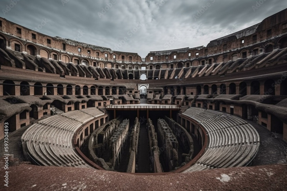 A famous amphitheatre located in Rome, Italy, built in AD 80 for public events, such as gladiatorial contests and wild beast fights. Generative AI