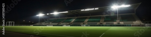 an illustration, stadium illuminated by spotlights and empty, web site header, ai generative