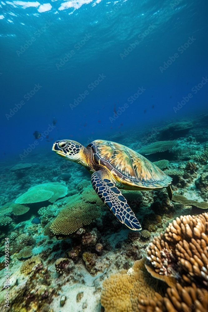 illustration, sea turtle, ai generative