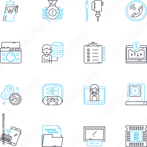 Printer linear icons set. Ink, Tr, Laser, Cartridge, Print, Scan, Copy line vector and concept signs. Paper,Wireless,Bluetooth outline illustrations
