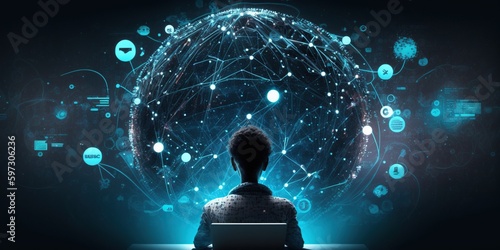 Man working on laptop, IOT concept