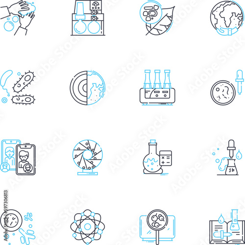 Medical exploration linear icons set. Anatomy, Diagnosis, Treatment, Research, Laboratory, Examination, Health line vector and concept signs. Medicine,Pharmacology,Gene outline illustrations