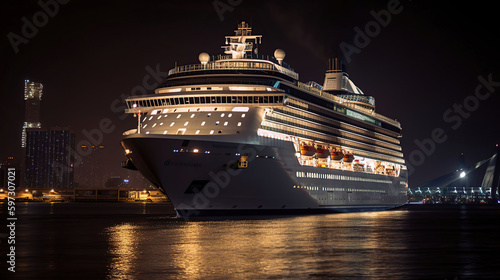 Large ship - big modern cruise liner in the night, generative ai © coco