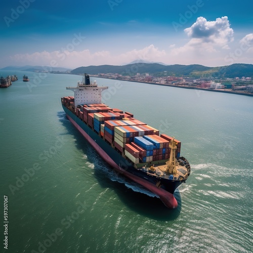 container ship in import export and business logistic. generative AI