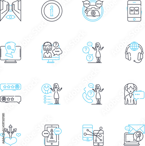 Online support linear icons set. Assistance, Helpdesk, Guidance, Solutions, Support, Counseling, Advice line vector and concept signs. Coaching,Service,Consultation outline illustrations photo