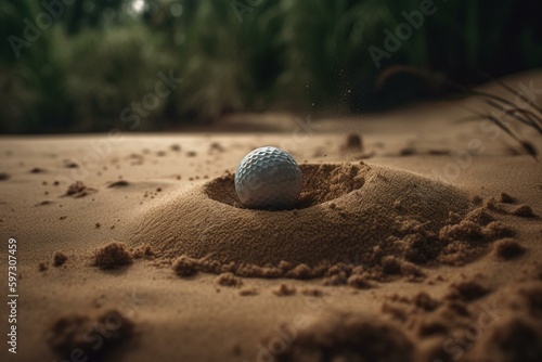 Golf ball stuck in sand trap. Generative AI