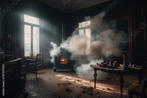 A room filled with smoke. Generative AI