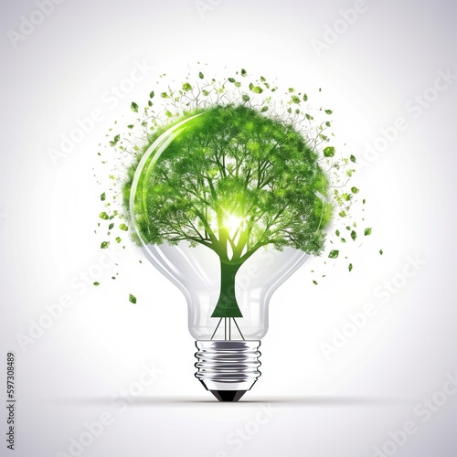 Wallpaper Mural Light bulb with green tree inside with energy resources icon. Electricity and energy saving concept. Sustainable development, ecology and environment protect. generative ai Torontodigital.ca