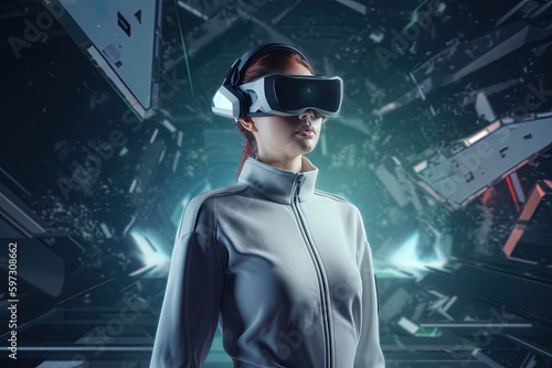 a woman wearing a virtual reality headset