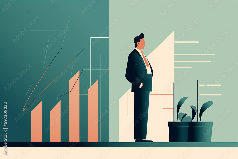 Business man and graphics, AI generative image Business man and graphics, AI generative image