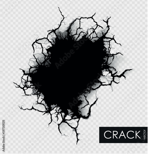 crack on the wall with broken pieces