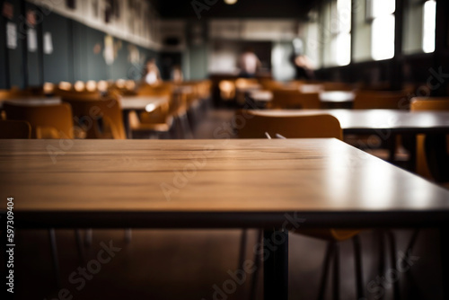 Back to school concept  empty table in classroom  AI generated