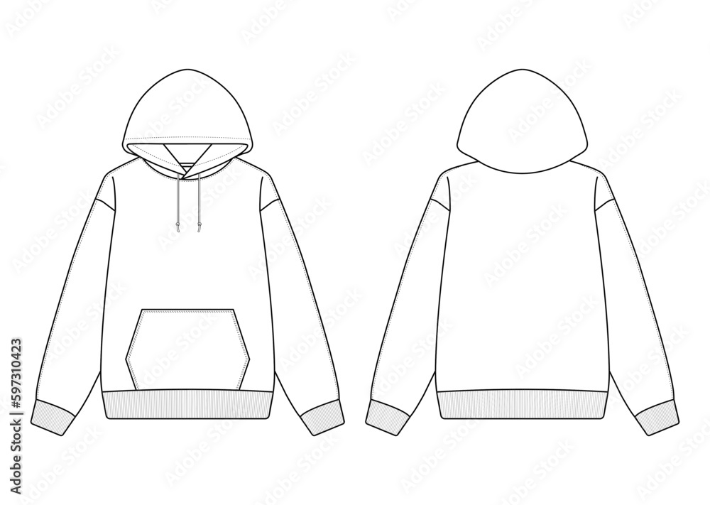 Blank White Hoodie Mock-Up Template on White Background, Front and Back ...