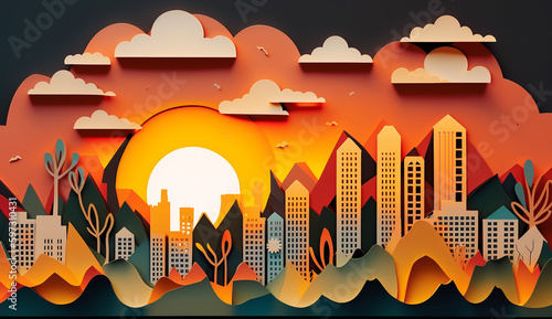 Cloud Nine An Illustration of a Summer Skyline Sunset. Generative AI