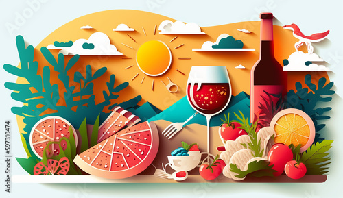 Grilling and Chilling A Summer Food and Drink Illustration. Generative AI