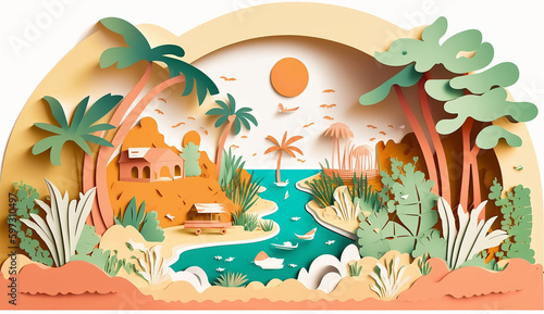 Island Oasis A Playful Illustration of a Tropical. Generative AI