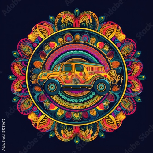 Mandala. Truck Art. Pakistani Truck Art. Indian Truck Art. Decorative Mandala. Generative AI.