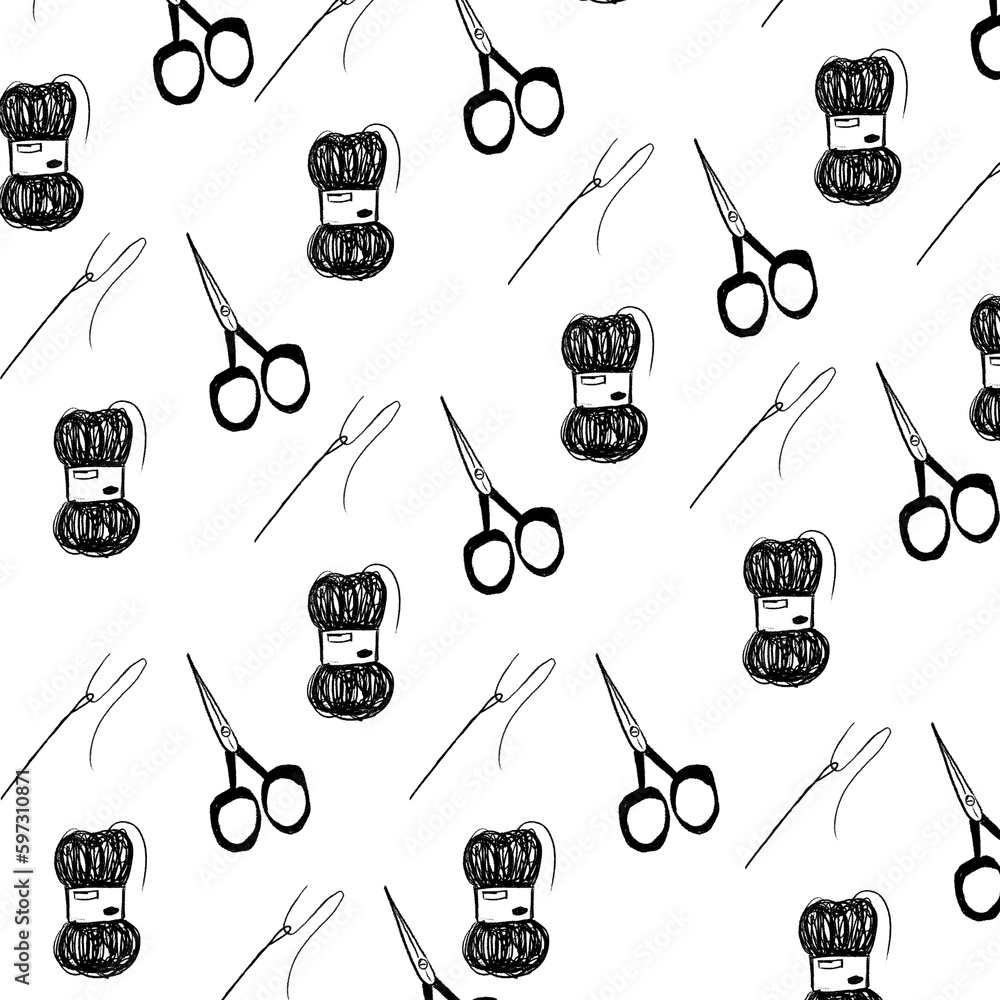 Obraz premium sewing, needle, thread, scissors, shapes, illustration, roller of threads, scissors, patterns,